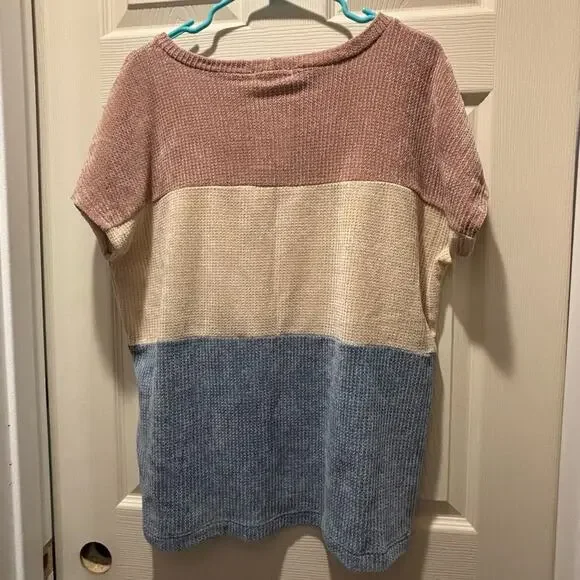 ⭐️ 3/$21 ⭐️ First Love Pink, Cream, and Blue Colorblock Sweater M NWT - Picture 9 of 9